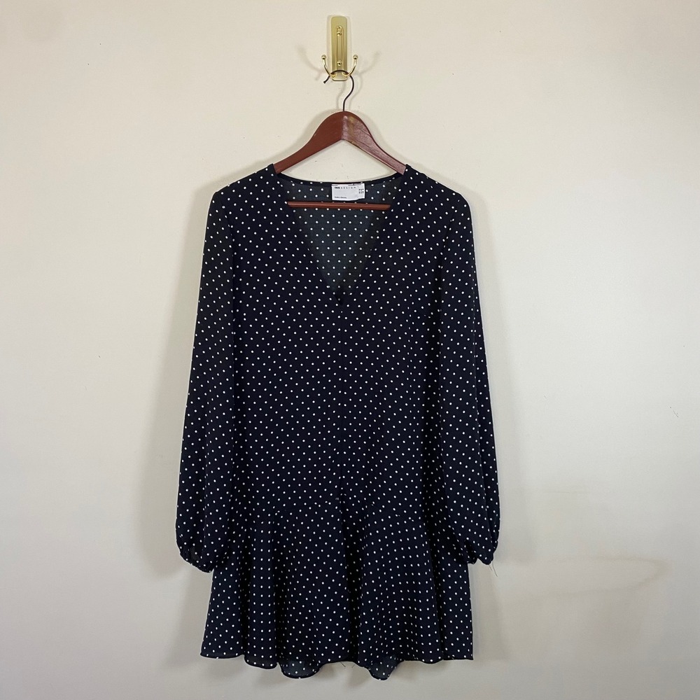 ASOS Design Black and White Polka Dot Long Sleeve Mini Dress Womens 8 drop waist